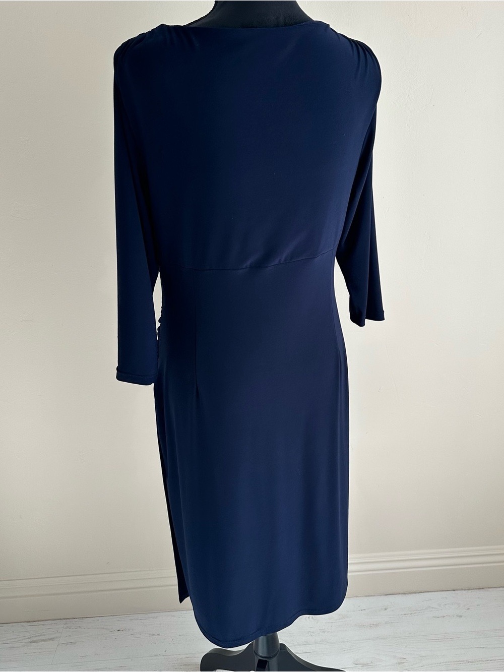 Ralph Lauren Navy V-Neck Ruched Midi Dress size 14, plus size, minimalist - Picture 3 of 7